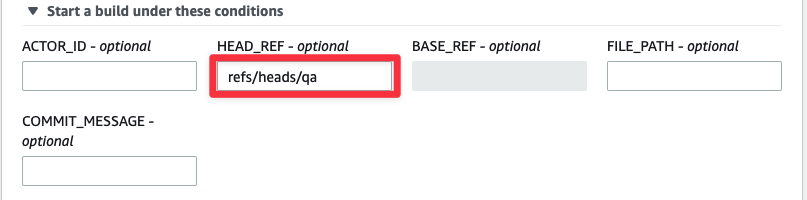 The filter conditions for the CodeBuild project webhook.