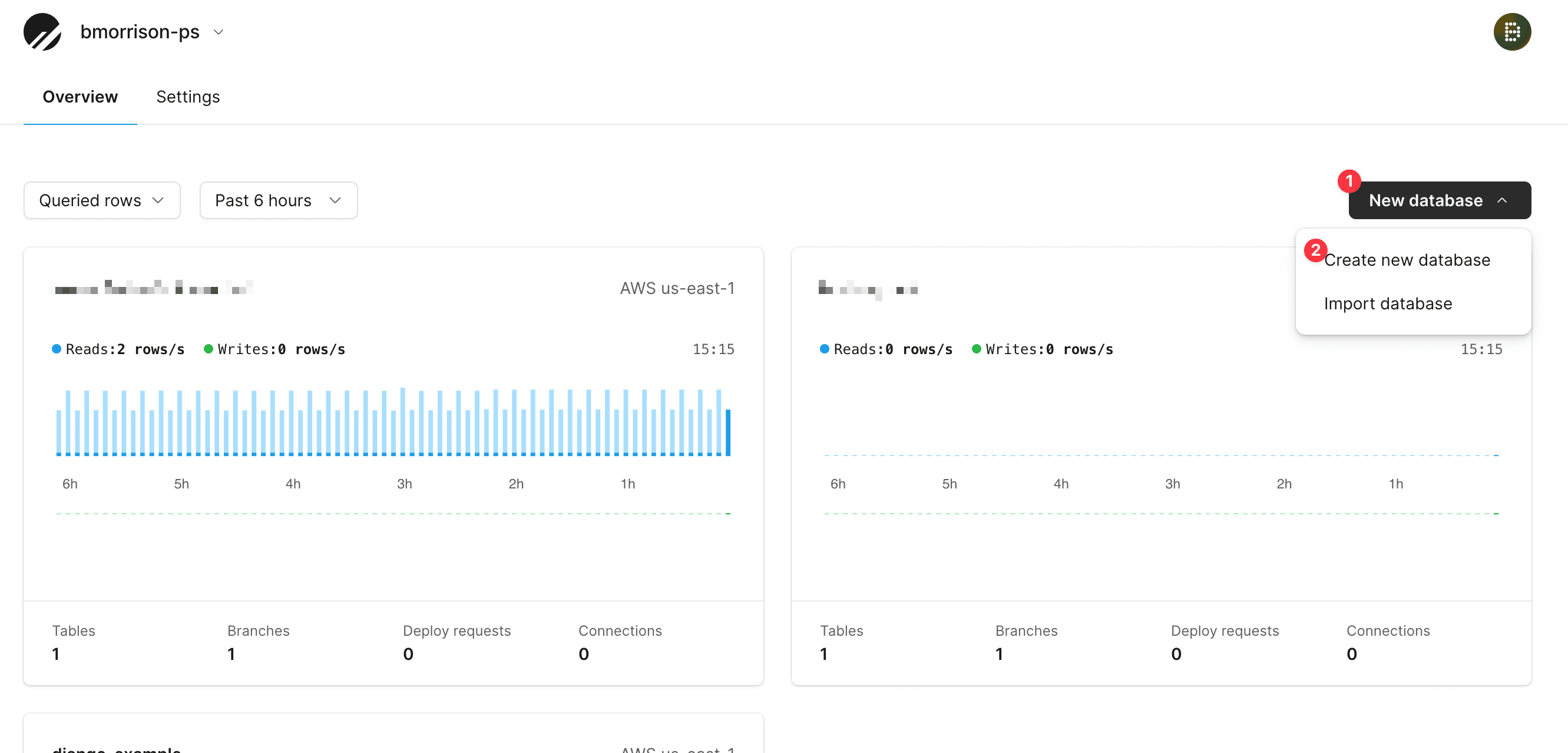 The PlanetScale dashboard.