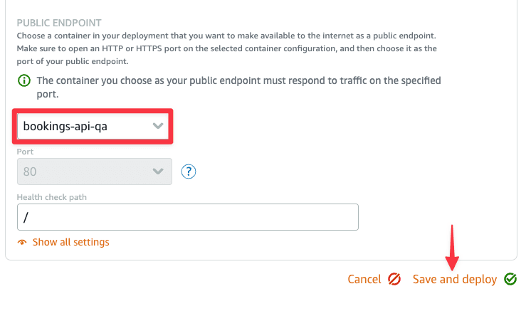 The Public endpoint section of creating a deployment.