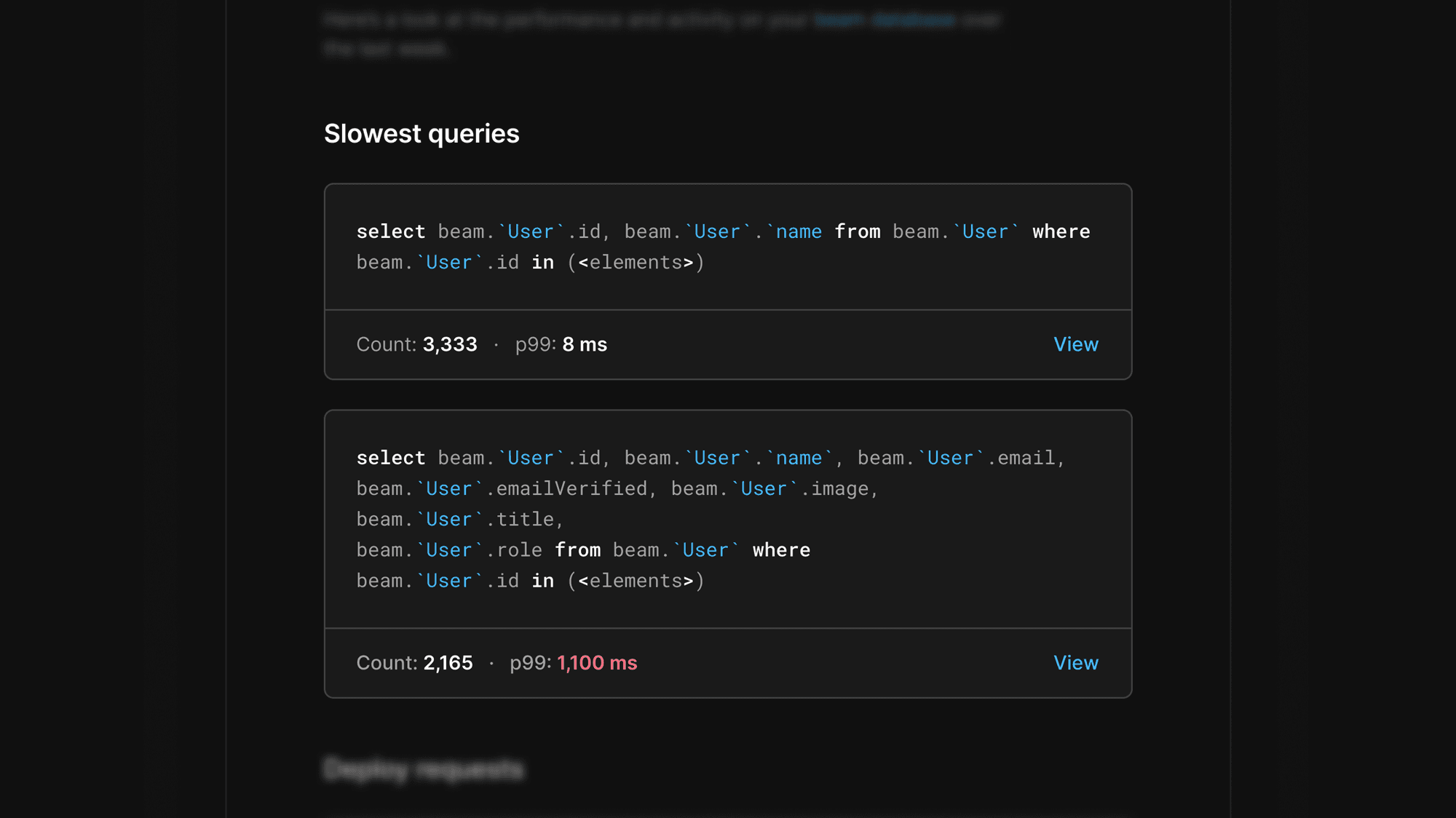 Database report slow queries