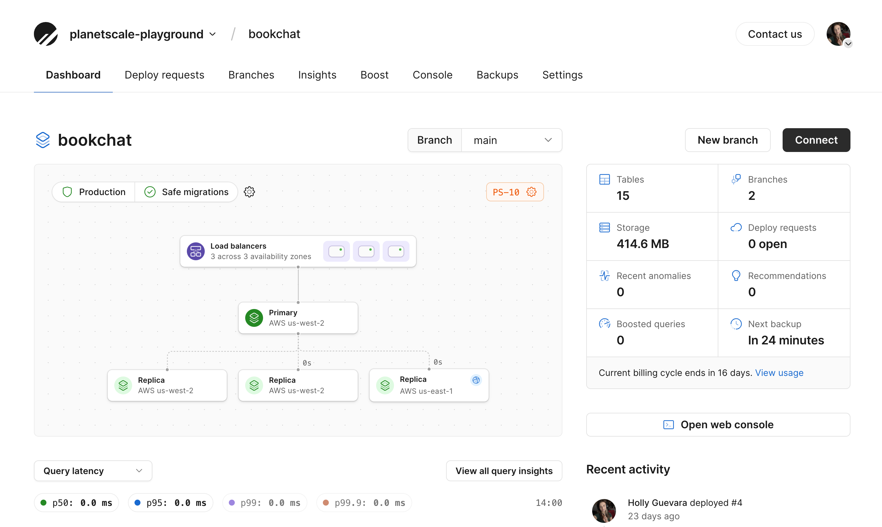 PlanetScale dashboard