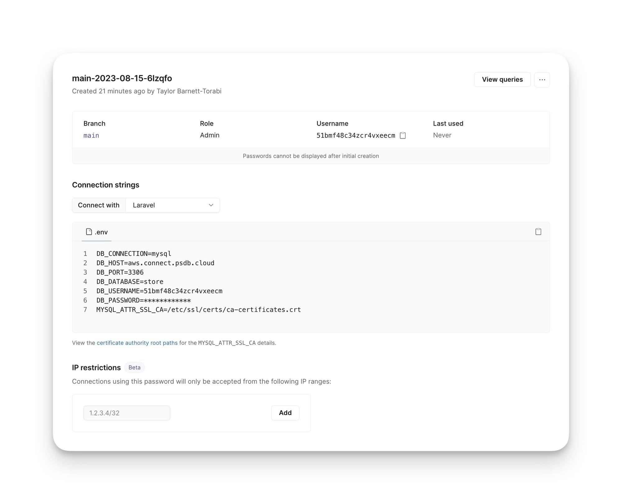 Password details page