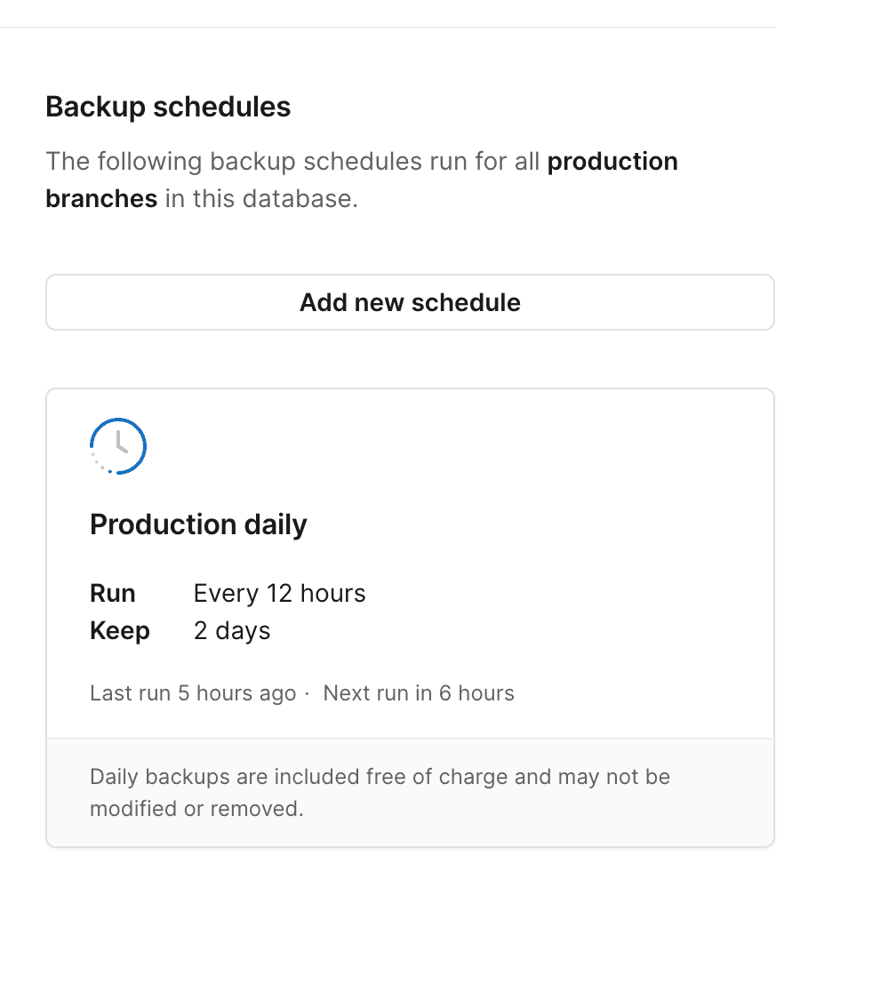 Schedule backup pop-up modal