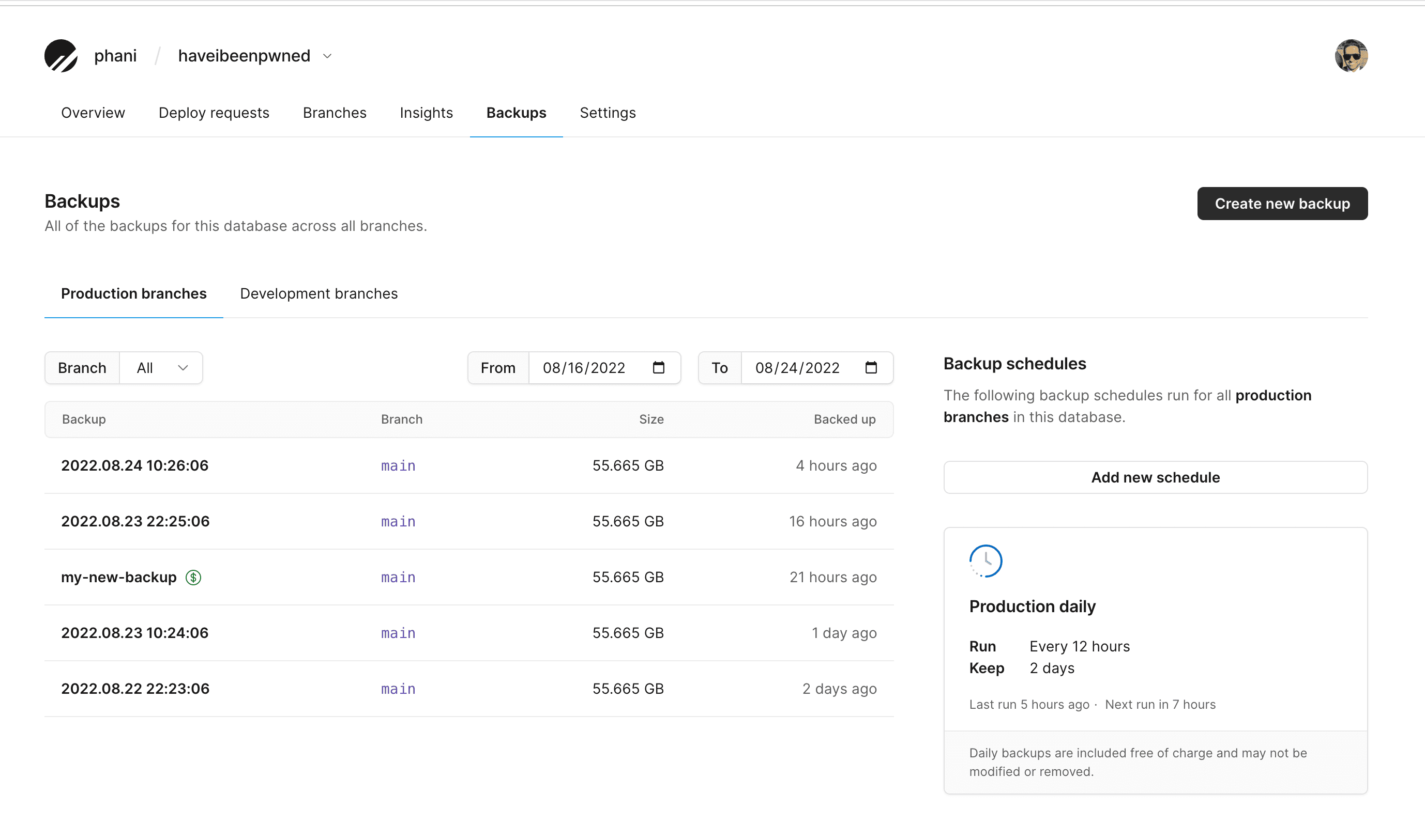 View backups for your database