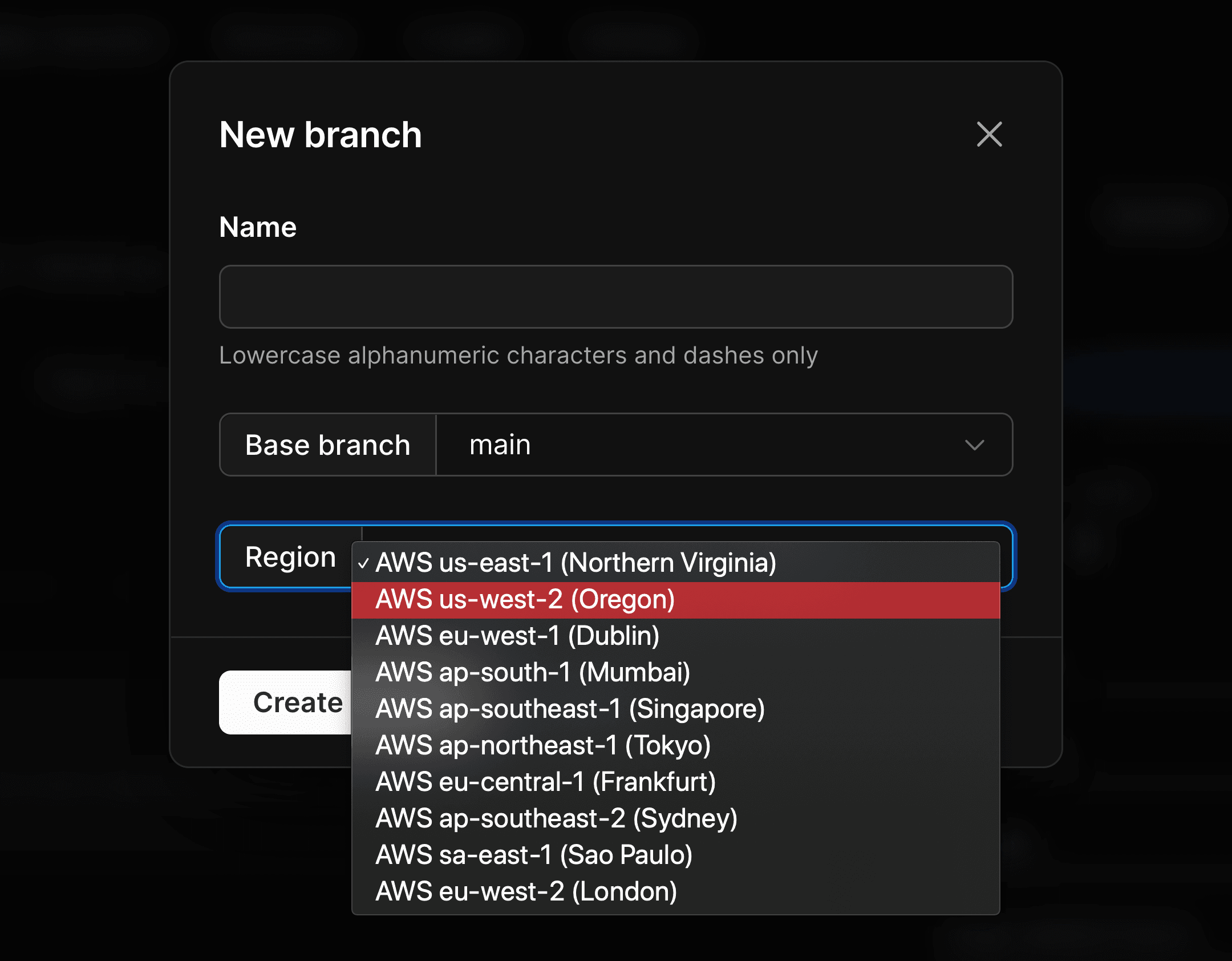 Select your branch region.