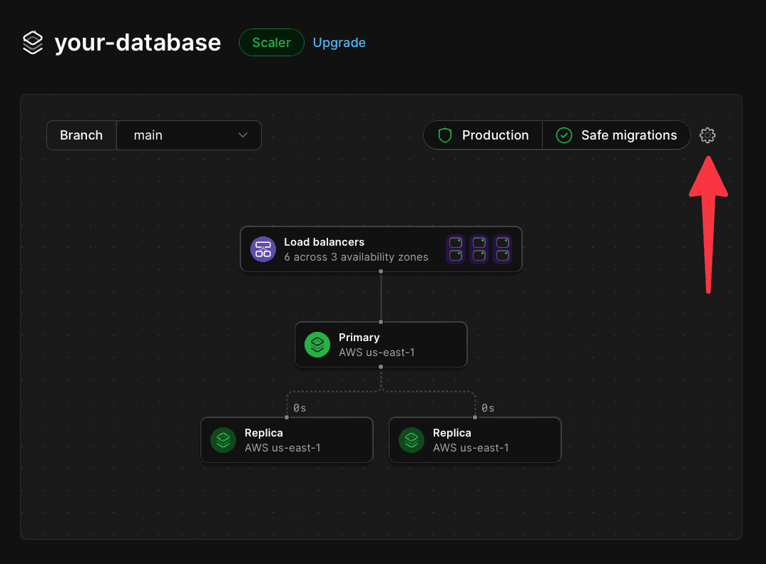 Branch UI with enabled with cog highlighted.