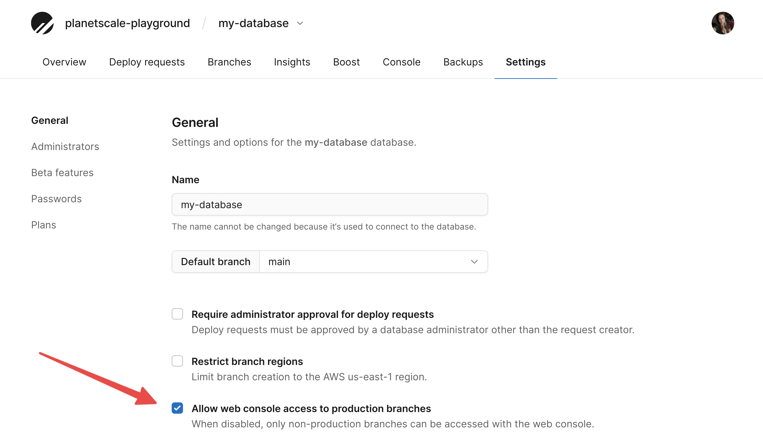 Enable product branch web console access