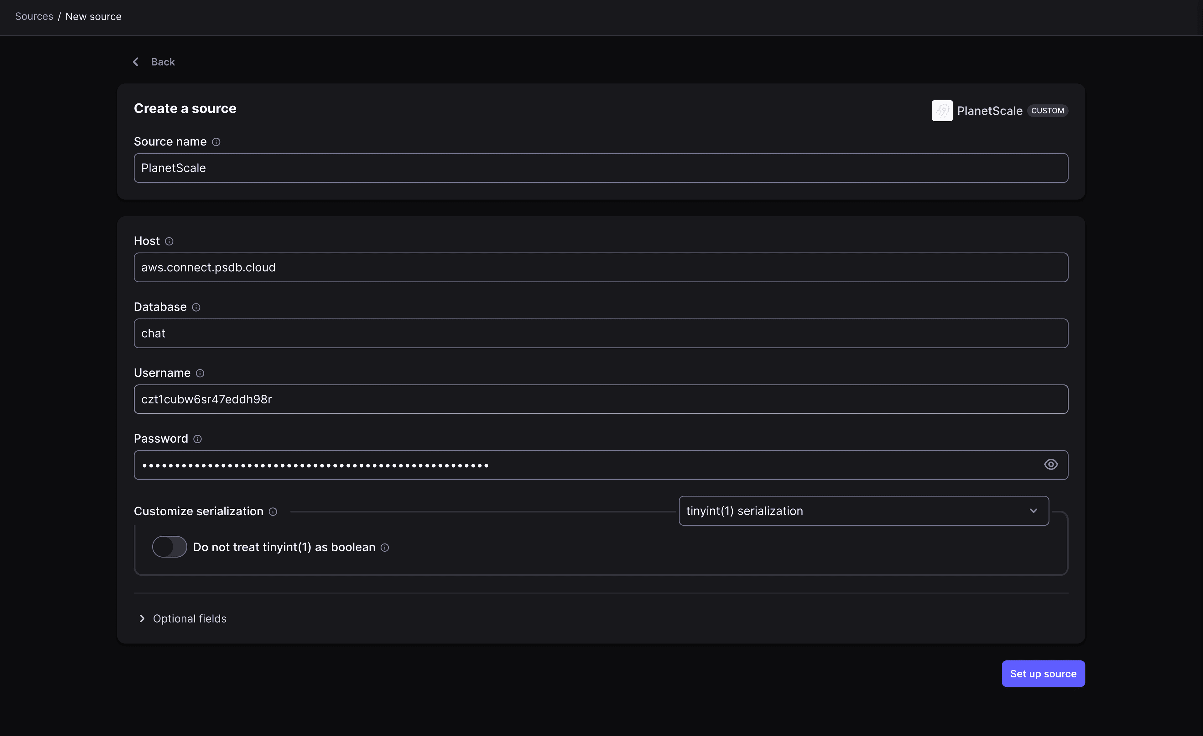 Airbyte - PlanetScale source setup