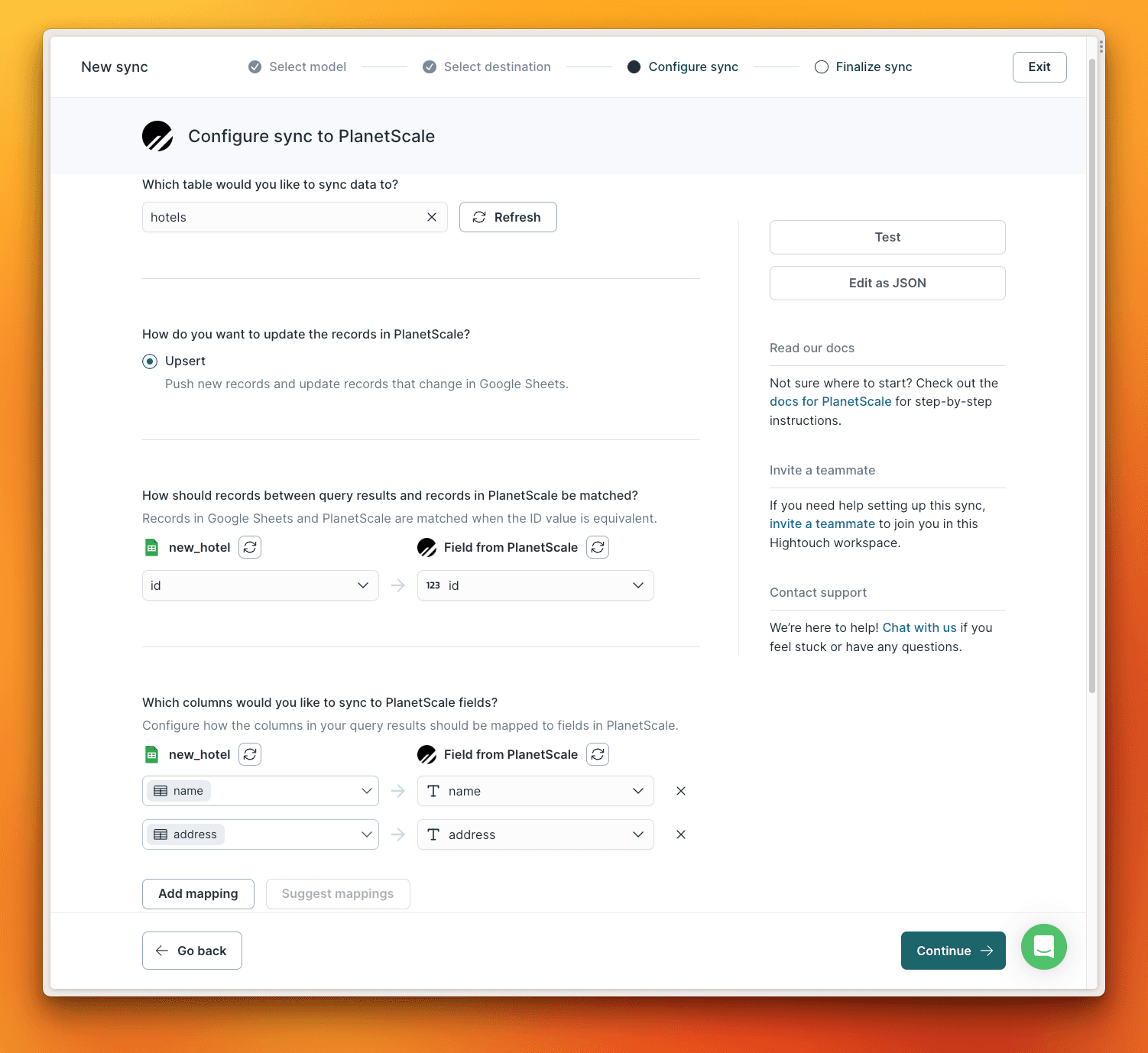 Configure the field mapping