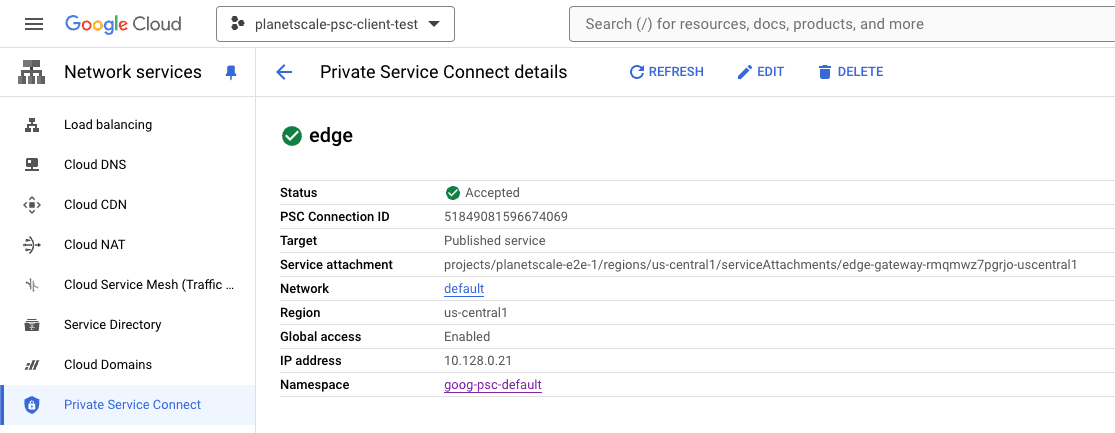 Showing endpoint status as "Accepted"