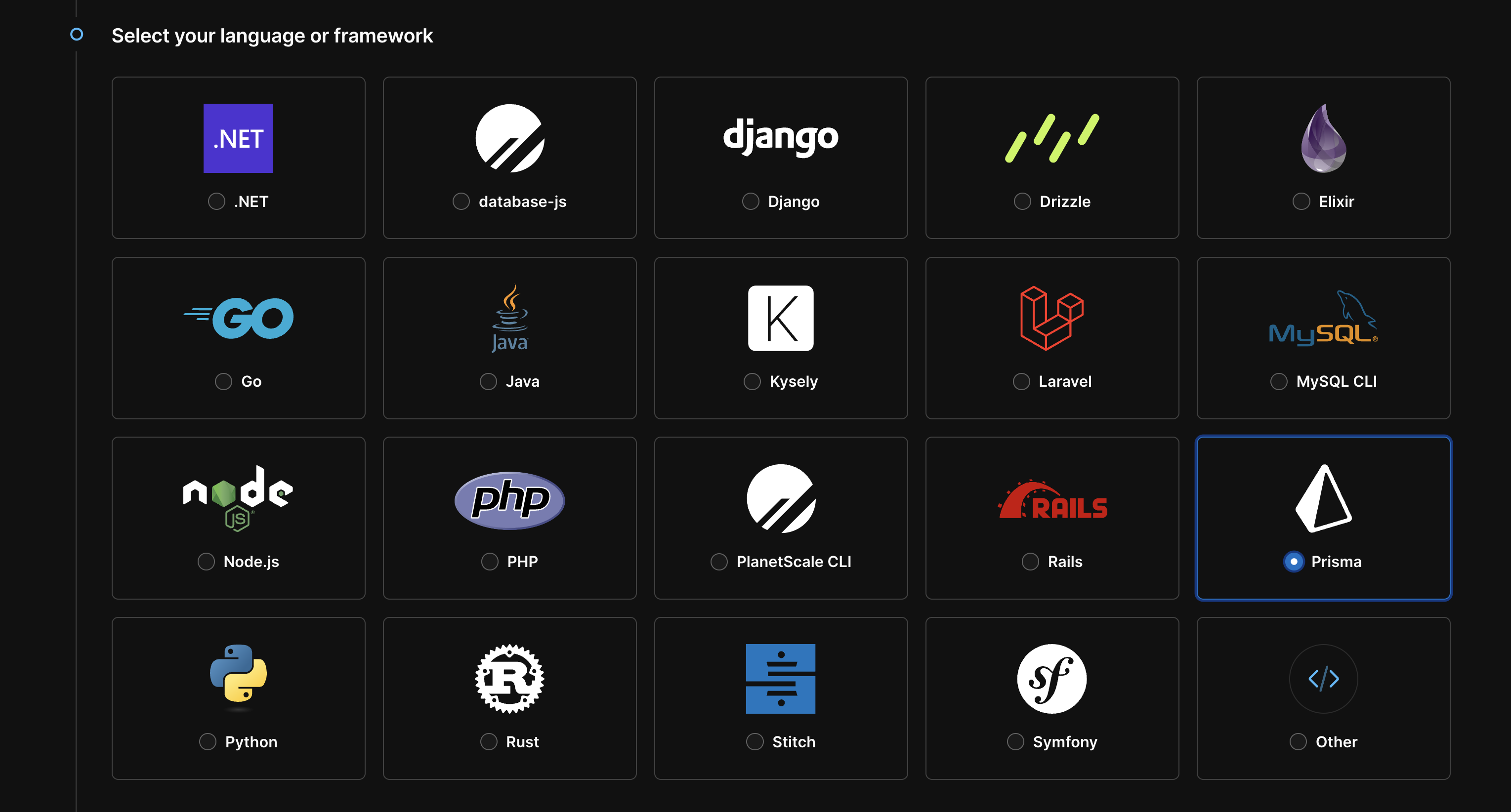 PlanetScale dashboard connect modal