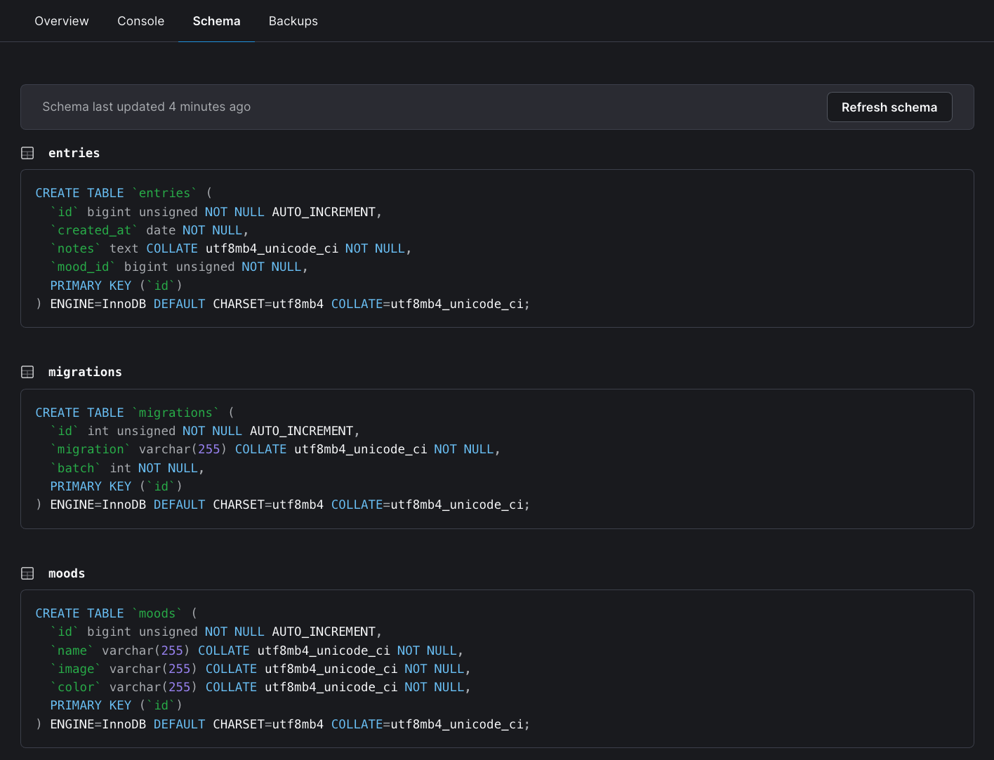 PlanetScale Laravel app schema