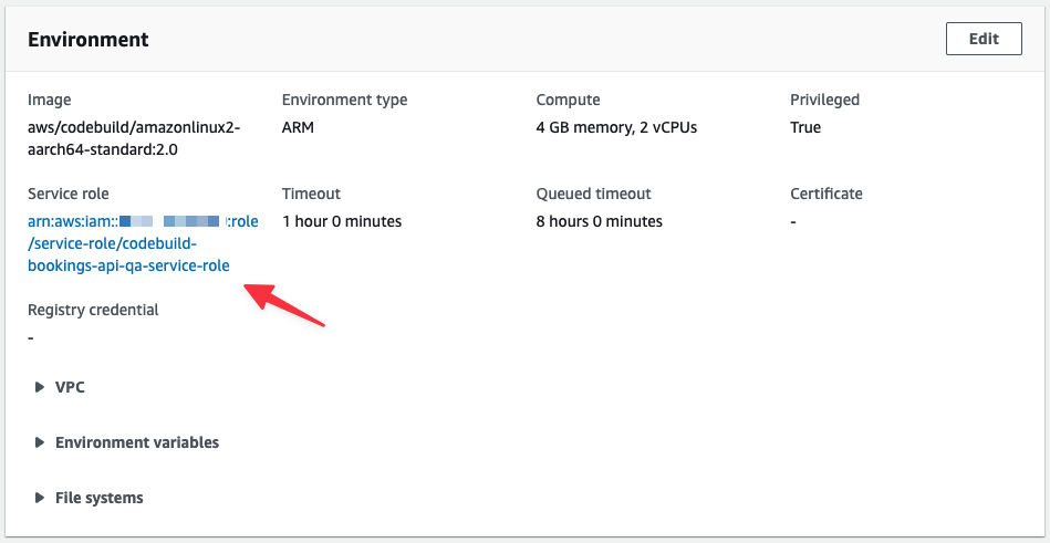 The Environment section of the Build details tab.