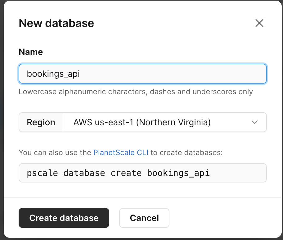 The New database form.