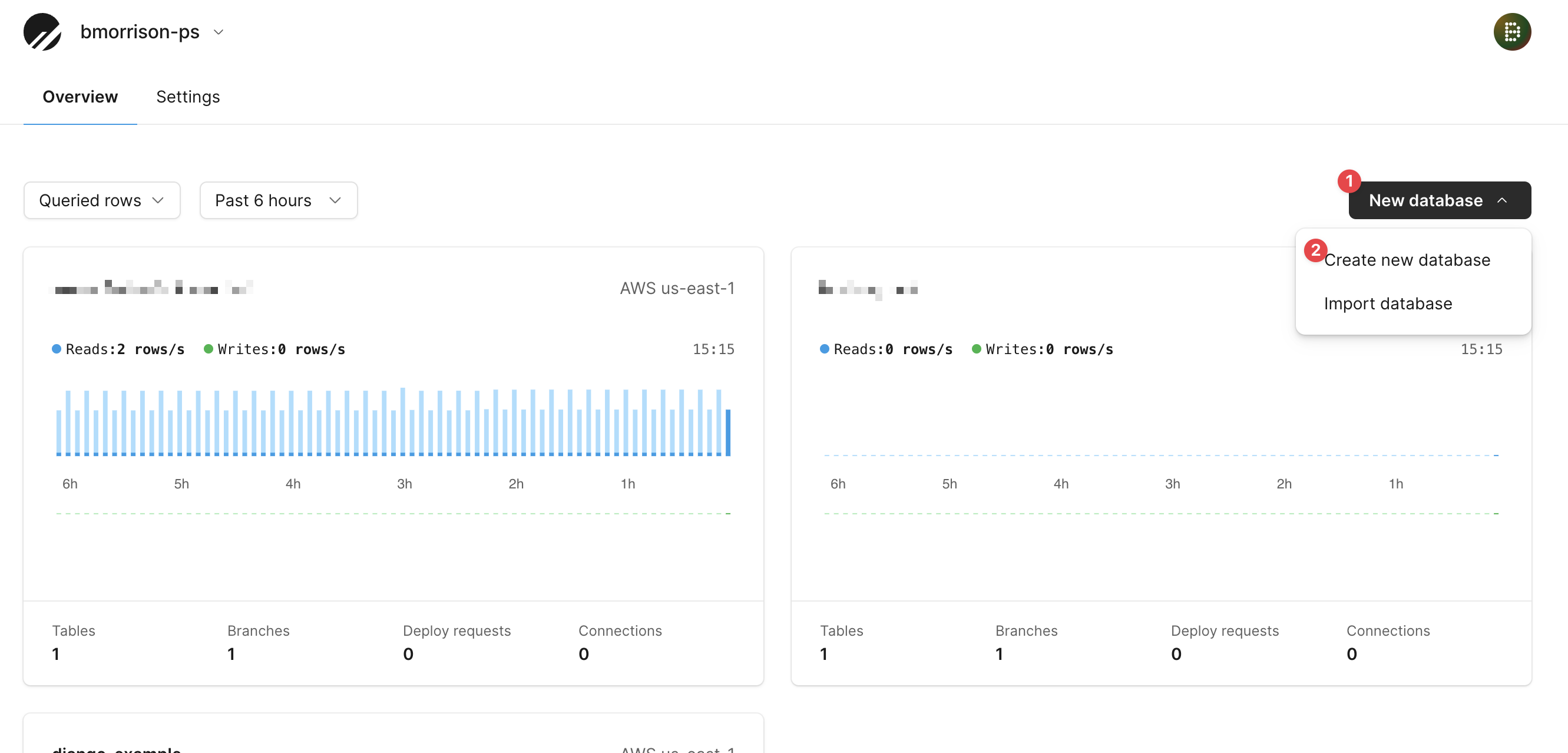 The PlanetScale dashboard.