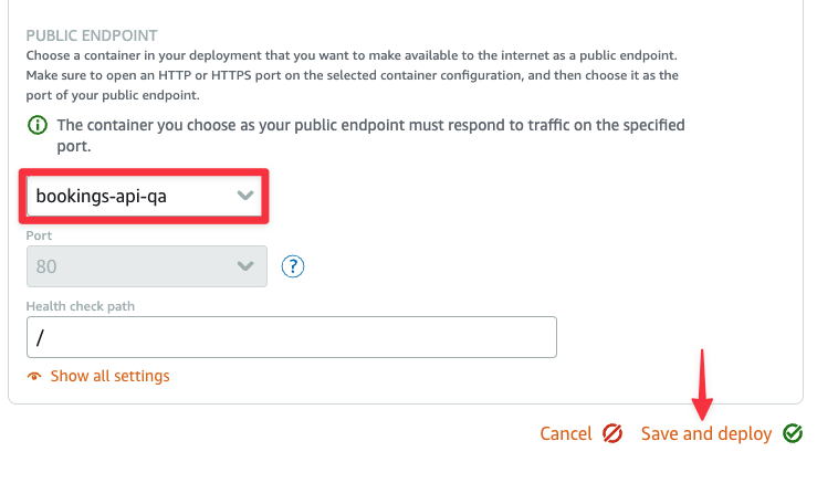 The Public endpoint section of creating a deployment.