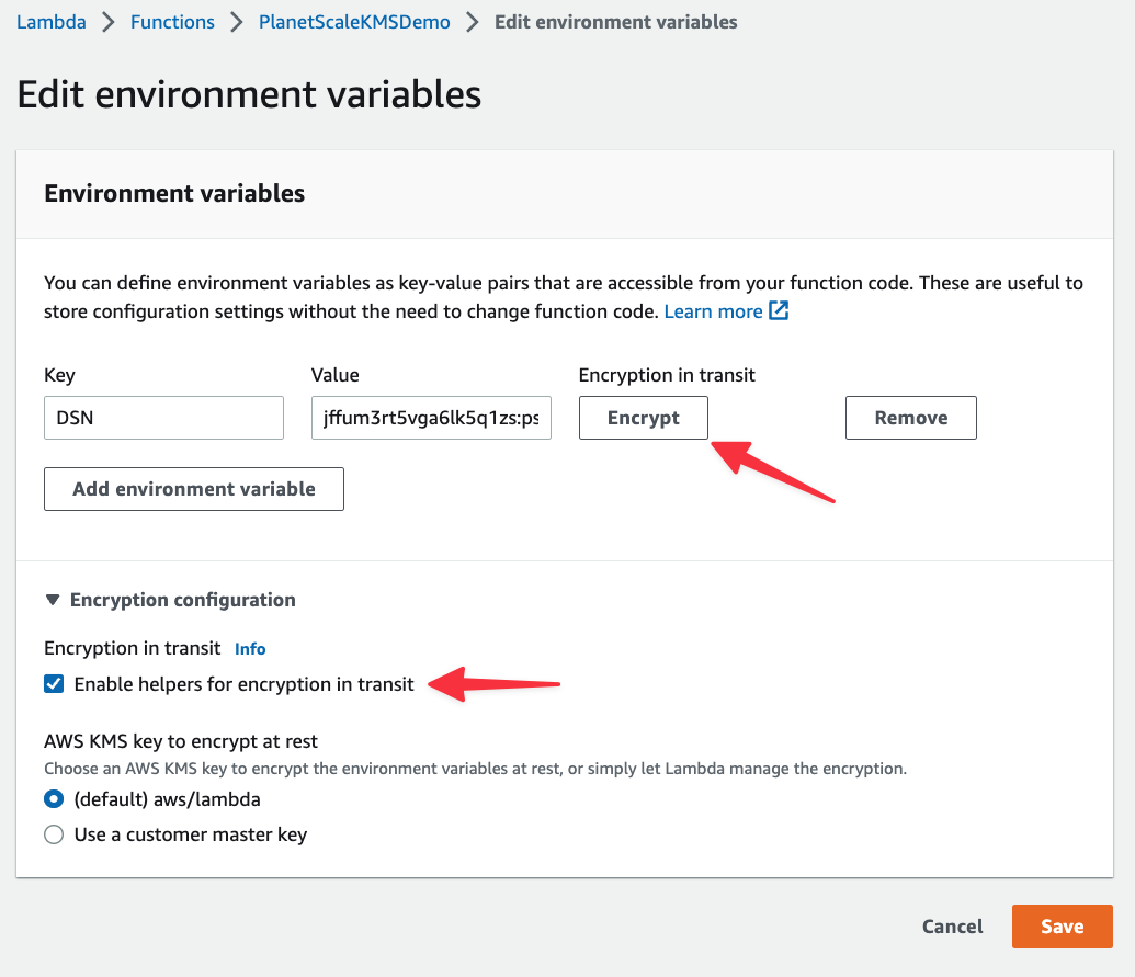 Enabling encryption for the value.