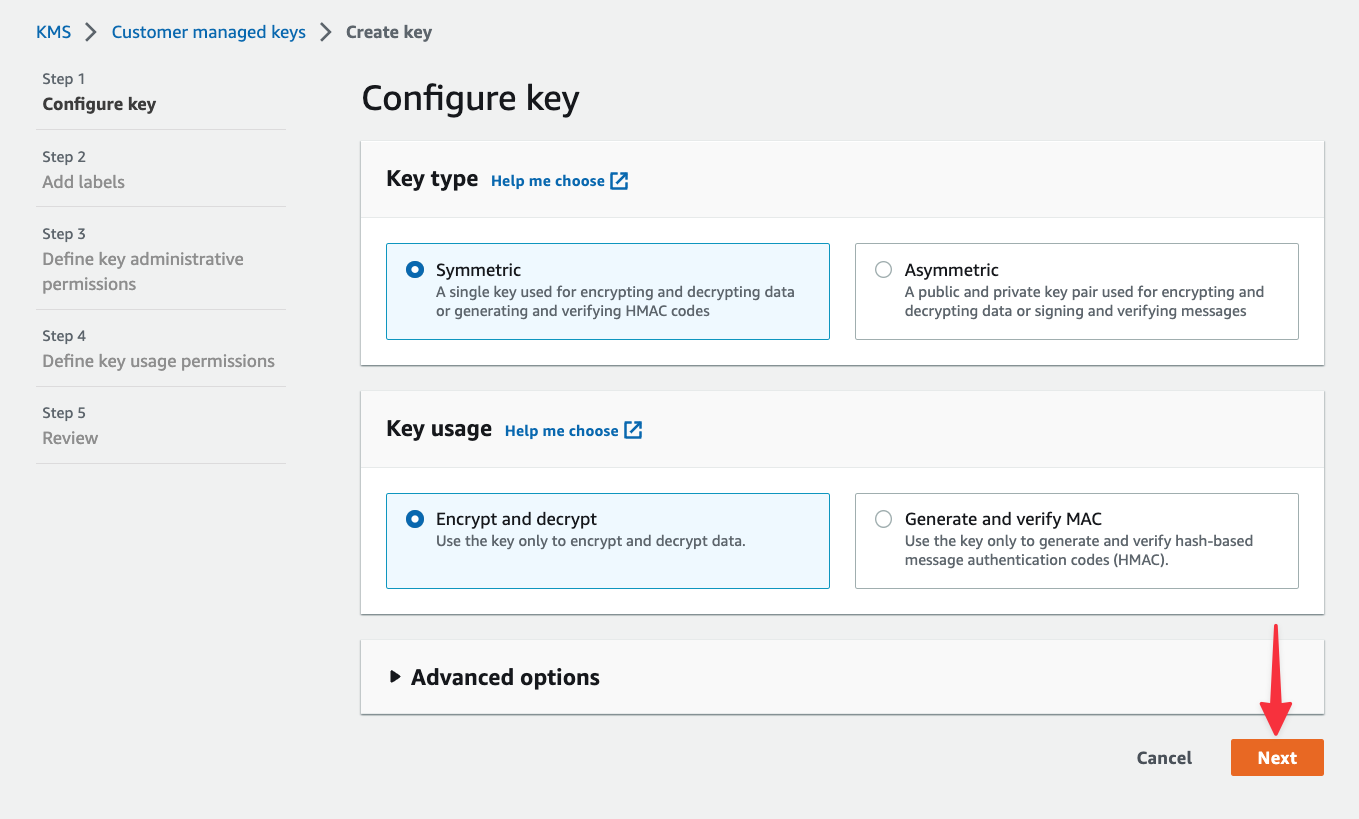 The Configure key view.