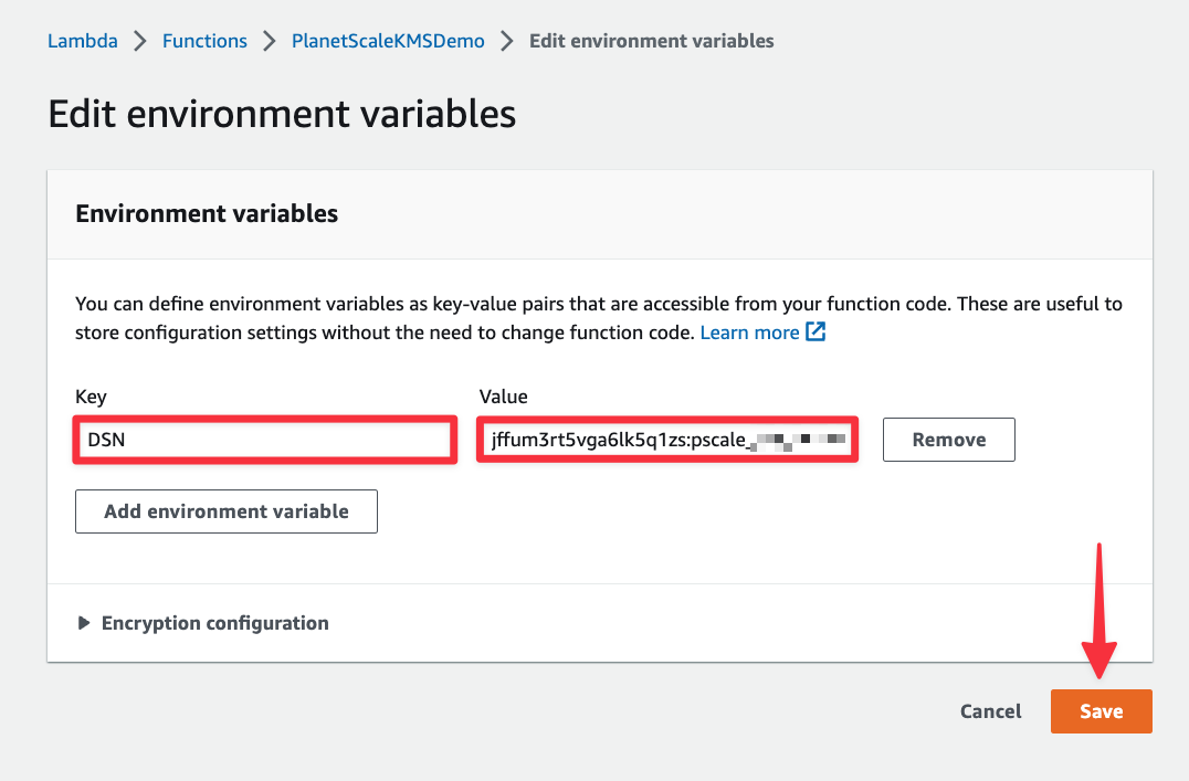 The Edit environment variables view.