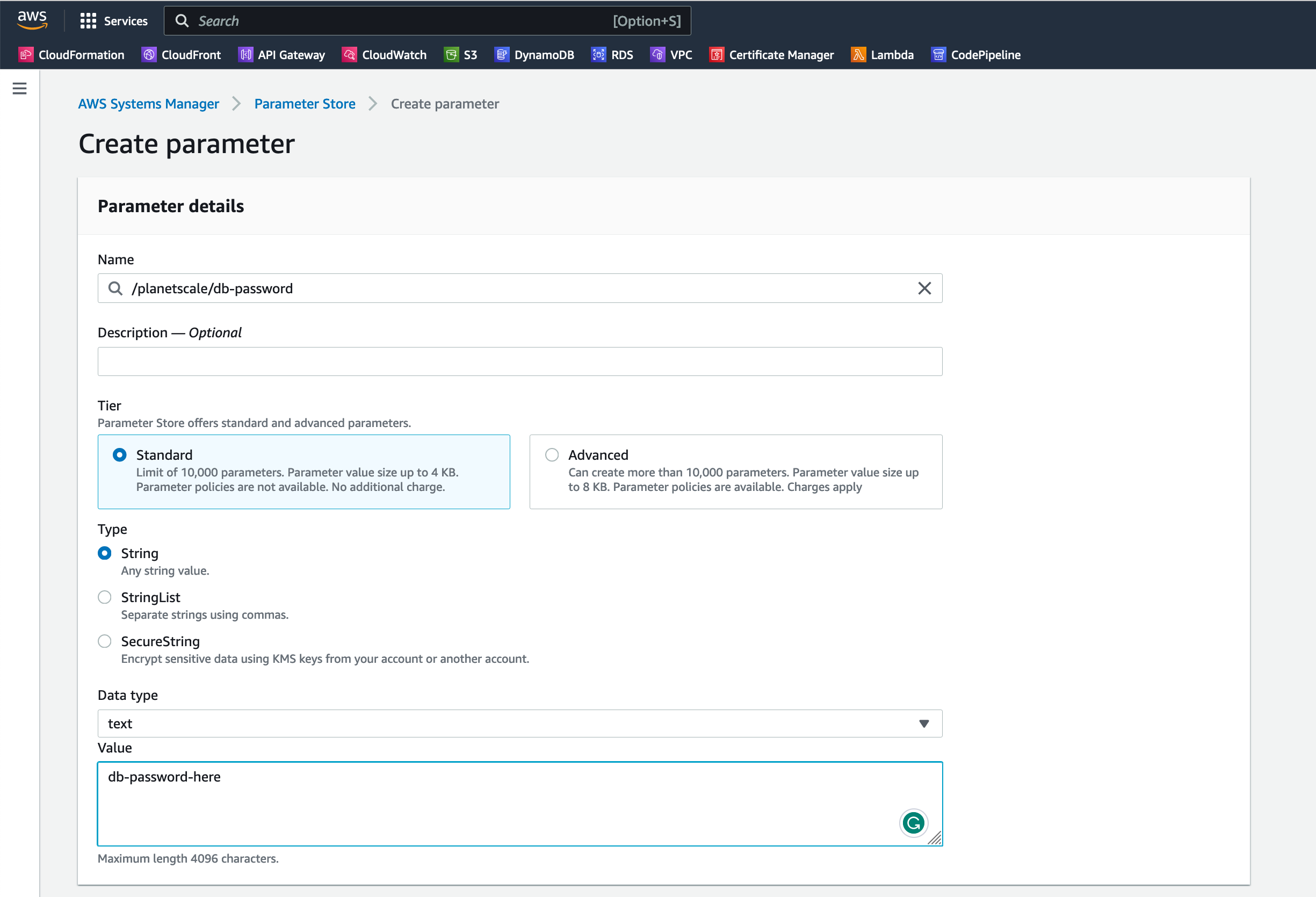 Create SSM parameter