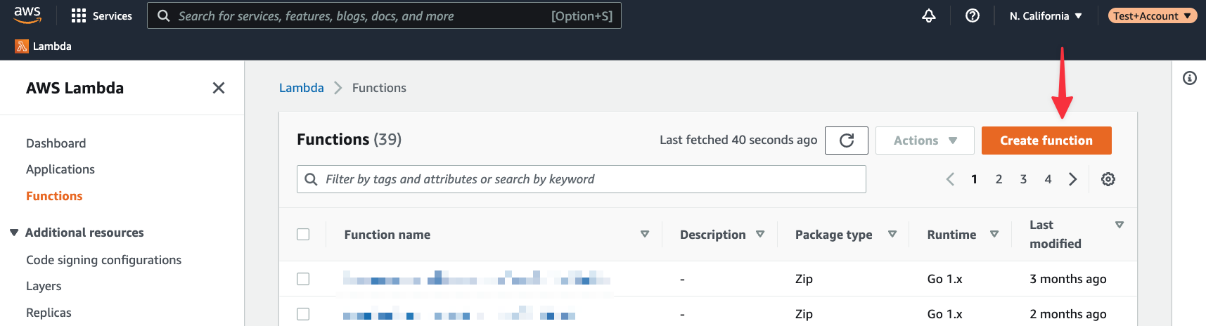 The AWS Lambda landing page.