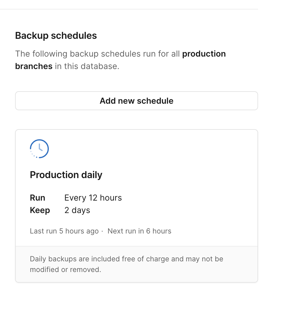 Schedule backup pop-up modal