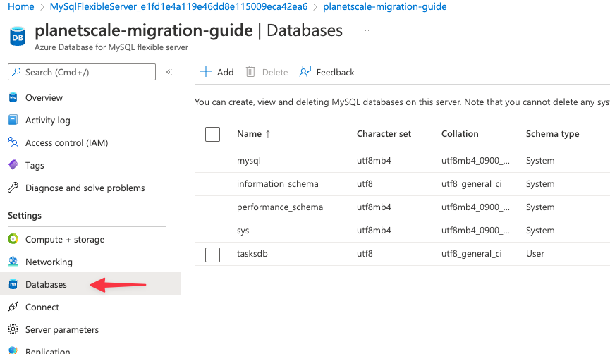 The databases tab of the Azure dashboard. {priority}