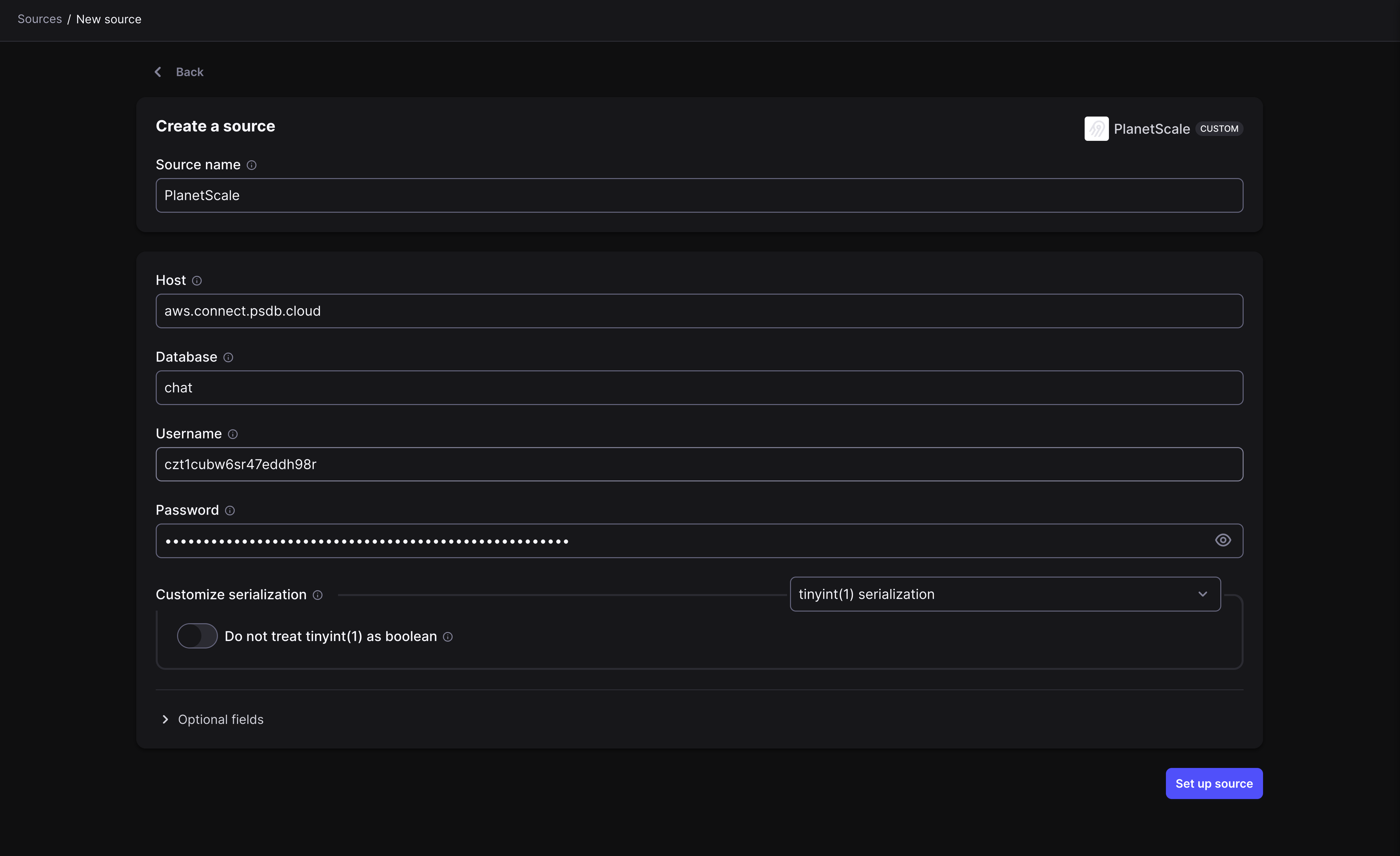 Airbyte - PlanetScale source setup