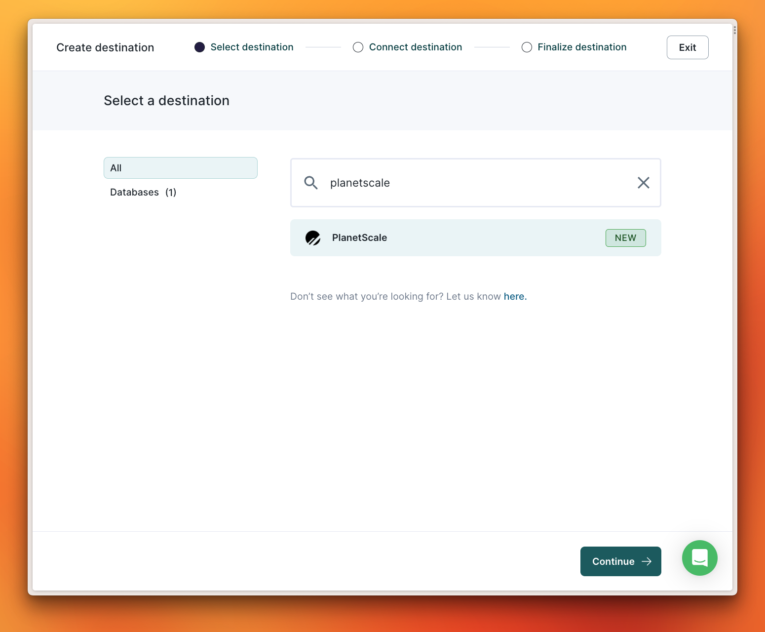 Select PlanetScale as the destination